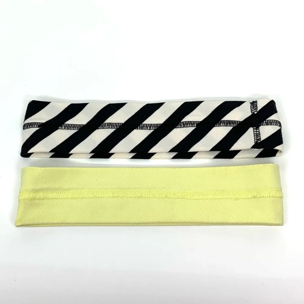 Lululemon Black & White Stripe & Lemon Yellow + Zara Boho String Headband Lot